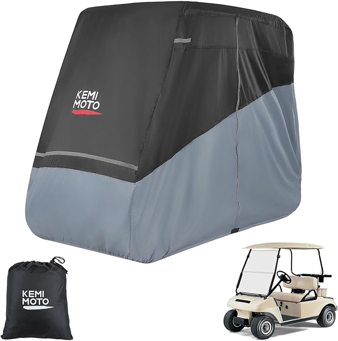 KEMIMOTO Golf Cart Cover, 2/2+2/4/4+2/6/6+2/8 Passenger Heavy Duty Golf Cart Rain Covers with Storage Bag Universal Compatible with EZGO Club Car