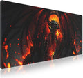 Extended XXL Gaming Mouse Pad with Stitched Edges for PC Home & Office 31.5 x 11.8 inches - Abstract Dragon of Flames and Shadows Design, Smooth Fabric Surface Anti-Slip Rubber Base Large Desk Mat