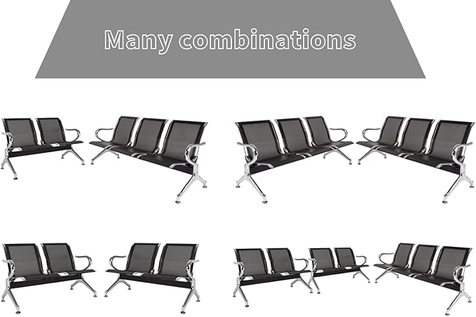 2-Seat Waiting Room Chairs - Waiting Room Bench with Arms Airport Reception Bench Guest Reception Chairs Lobby Bench Waiting Area for Airport Market Bank Hospital School Barbersho, Black