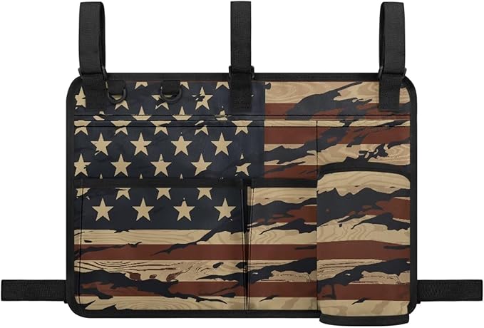 American Flag Golf Cart Bag, Golf Cart Rear Seat Organizer with Open Pockets for Golf Balls & Bottles