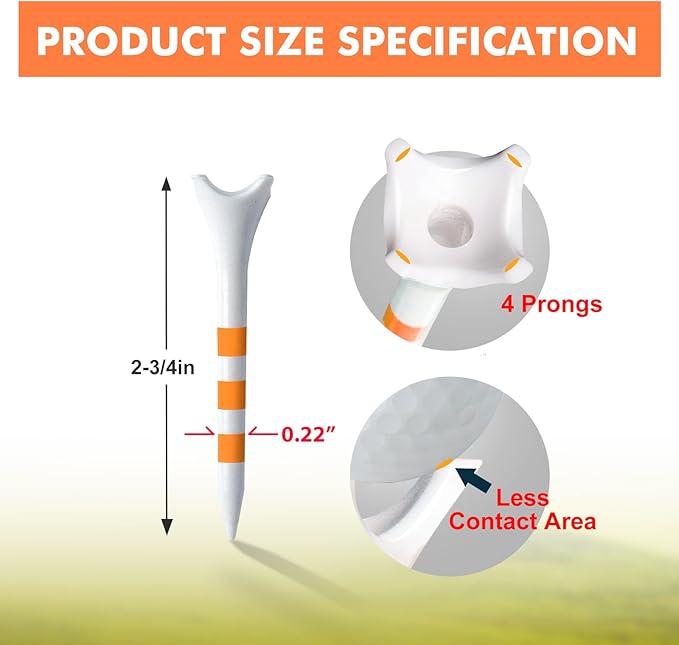 Professional Plastic Golf Tees 100 Pack (3-1/4" or 2-3/4"), Enhanced Durability & Stability, Engineered to Minimize Friction and Side Spin