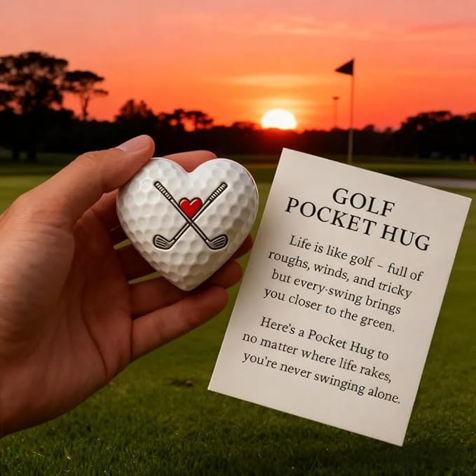 Golf Pocket Hug,Heart - Shaped Golf Ball Decor with Inspirational Card,Motivational Golf Ball Marker, Golf Gift for Men Women Golfers (2pcs)