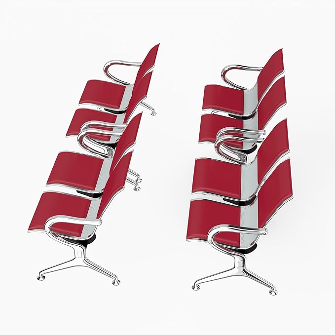 Kinfant 8-Seat Waiting Room Chairs with Arms – Heavy-Duty Steel Frame PU Leather Back & Cushioned Seat, Ergonomic Office Reception Guest Chair for Lobby, Clinic, Airport, Red
