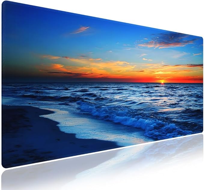 Wknoon. Extra Large Gaming & Office Mouse Pad (31.5" x 11.8") with Durable Stitched Edges – Sunset Glow Over The Blue Ocean Wave Scene, Anti-Slip Base & Smooth Fabric Surface Extended XXL Desk Mat