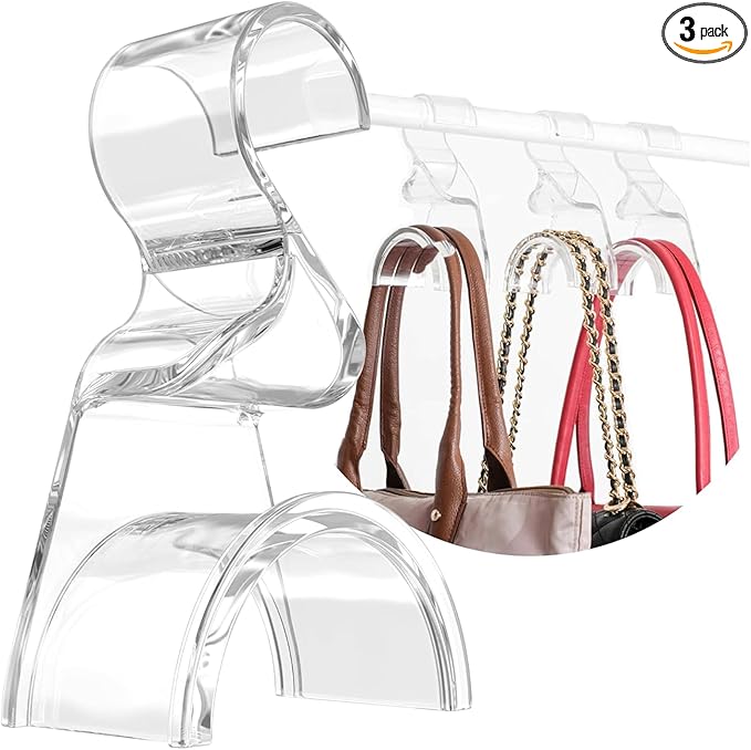 Wiosi Premium Clear Purse Hanger Closet Set of 3 - Durable Acrylic Organizers and Storage Bag Hanger for Luxury Closet - Purse Hanger Holder for Handbags, Premium Backpack Purse Hooks