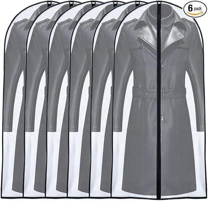 Garment Bags for Hanging Clothes 24'' x 55 '' (Set of 6) Transparent Lightweight Breathable Coat Covers for Closet with Study Full Zipper for Long Dress Clothes Storage [Upgraded Version]