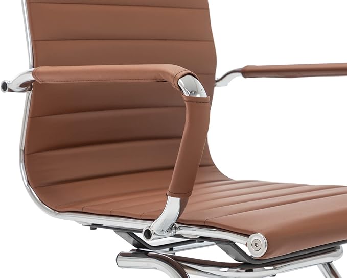 CIMOTA Waiting Room Chairs Leather Office Guest Chair Mid Back Reception Chairs with Sled Base for Meeting/Patient/Conference Room, Coffee Set of 4