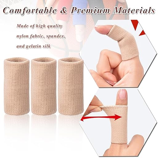 Finger Sleeves Protectors, 10Pcs Sport Finger Sleeves Elastic Thumb Brace Support for Basketball Golf Premium Fingers Sleeve for Arthritis Perfect for Relieving Pain (10pcs beige set)