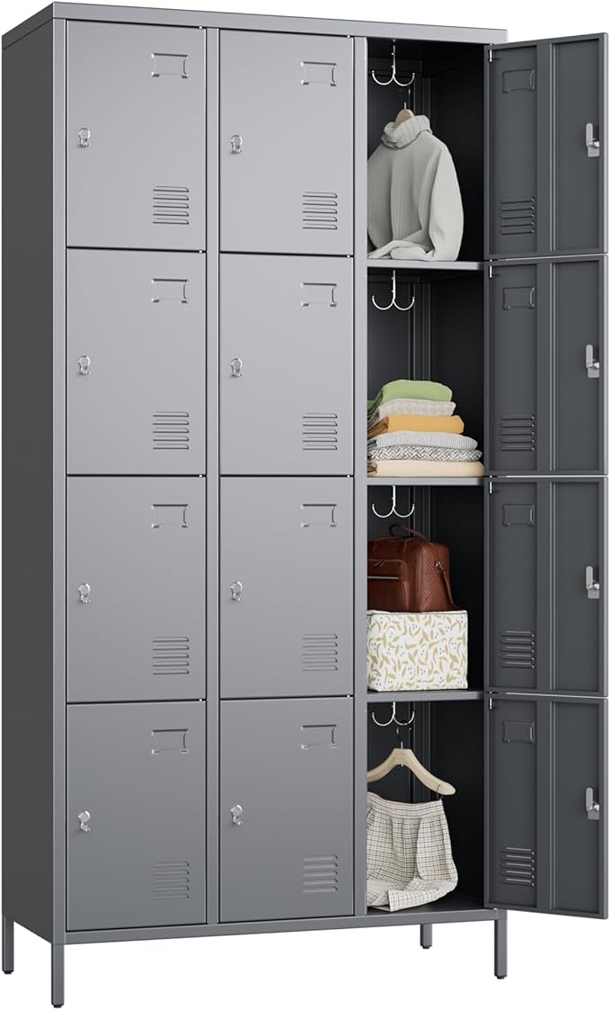 METAN Metal Locker for School Office Gym Bedroom, 12 Doors Steel Storage Locker Cabinet for Employees, Industrial Storage Locker, Assembly Required,Dark Gray