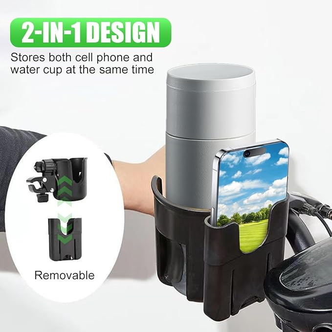 Golf Cart Cup Holders, Universal 2-in-1 Mug Phone Holder, Mount Compatible with EZGO/Club Car/Yamaha, 360° Swivel with Silicone Protective Pad, Bike, Wheelchair, Walker, Scooter