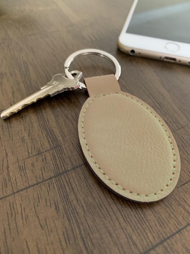 LaserGram Oval Keychain, Palm Trees, Personalized Engraving Included (Beige)