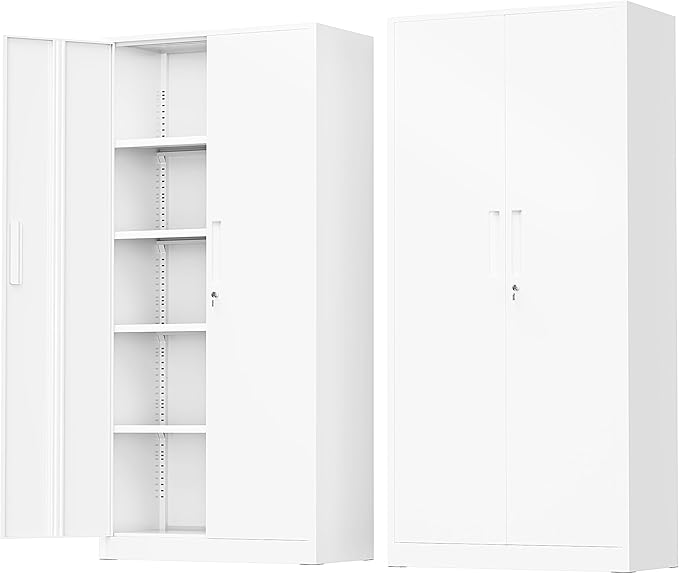 Greenvelly White Metal Storage Cabinet, 72" Locking Storage Cabinets with Doors and 4 Shelves, Tall Tool Storage Cabinet for Garage, Steel Lockable File Cabinet Metal Locker for Home Office, Classroom