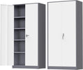 Greenvelly Metal Garage Storage Cabinet, 72” Steel Locking Storage Cabinet with 2 Doors and 4 Adjustable Shelves, Metal Tool Cabinets, Lockable File Cabinets for Home Office, Garage (Gray White)