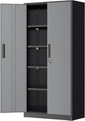 Greenvelly Metal Garage Storage Cabinet, 72" Black Gray Tool Steel Locking Cabinet with Doors and 4 Shelves, Tall Cabinets for Garage Storage Systems Lockable File Cabinet for Home Office,Garage