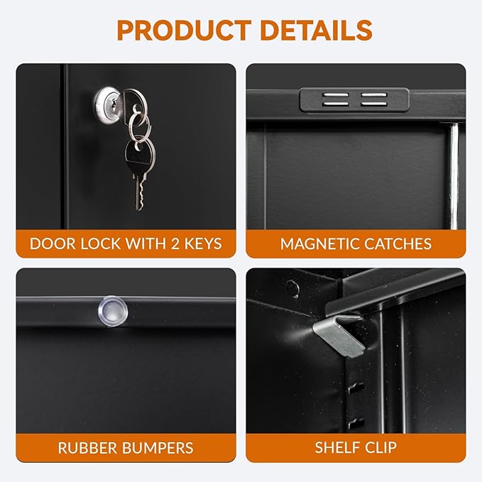 BESFUR Metal Storage Cabinet with Lockable Drawer and 2 Lockable Doors, 36"H Black Metal Cabinet with Adjustable Shelf, Locking Storage Cabinet for Home Office, Garage,School, Warehouse, Utility Room
