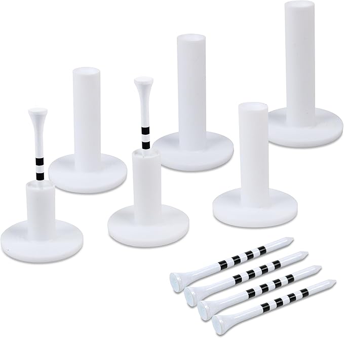 Premium Rubber Golf Tees for Mats Golf Tee Holder for Driving Range Simulator Hitting Mats and Outdoor Training 6 Sizes Rubber Tees & 6pcs 3-1/4 Tees (12 Pcs)