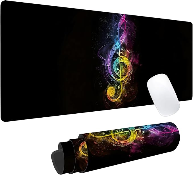 Neon Music Gaming Mouse Pad, Office Desk Mat, Anti-Slip Rubber Base Cool Aesthetic Mouse Pads for Computer Laptop Keyboard School Home Desktop Gamer Home Accessories Decor 31.5" x 11.8"