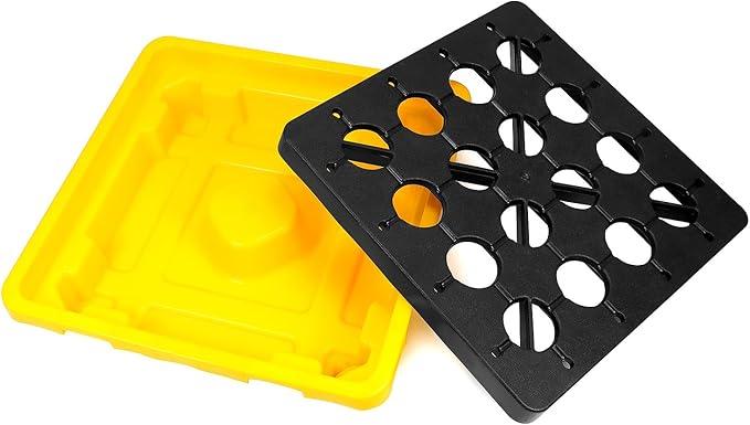 QWORK 1 Drum Modular Platform, 26 x 26 x 5.9 inches Drum Spill Containment Pallet, 2,000 lbs. Load Capacity Containment Tray Spill Containment Platform, Polyethylene Spill Pallet, Yellow