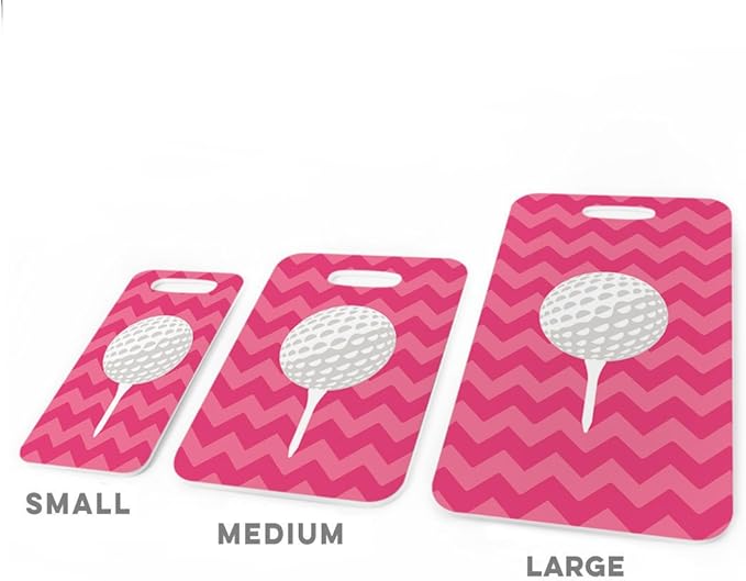 ChalkTalkSPORTS Golf Luggage & Bag Tag | Golf Ball and Tee | Custom Info on Back | Medium | Pink