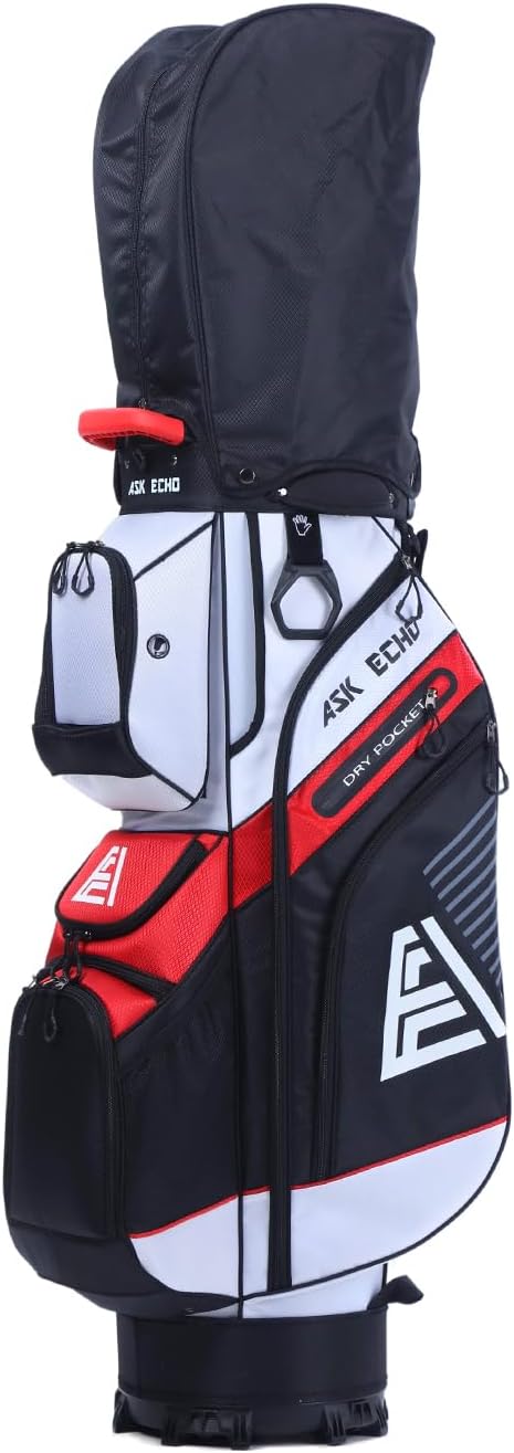 ASK ECHO T-Lock Golf Cart Bag with 14 Way Organizer Divider Top, Premium Cart Bag with Handles and Rain Cover for Men