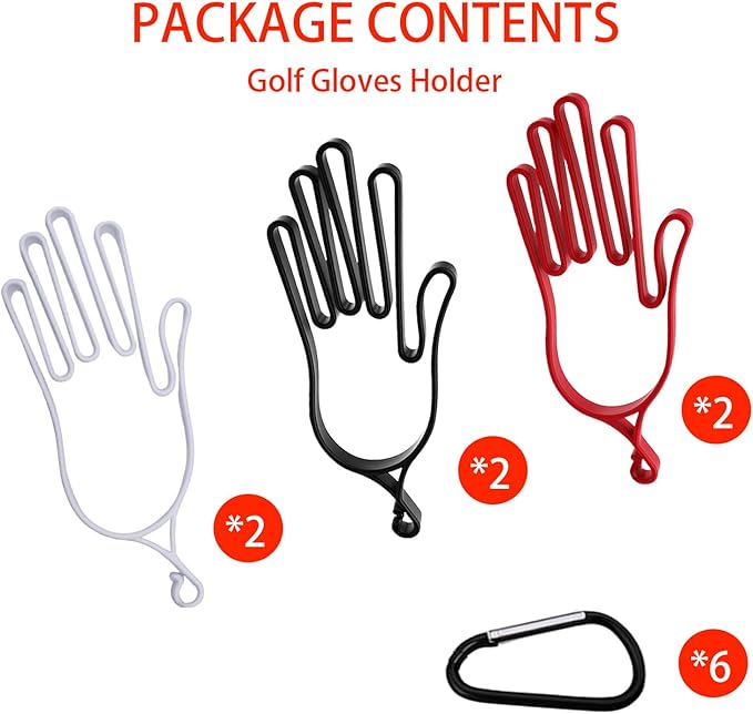 Heran 6 Pcs Golf Gloves Holder with 6 Metal Hanging Hooks, Golf Glove Hanger Keeper Drying Rack Support Tool for Men and Women, Multi-Sport, Ideal for Baseball, Cycling