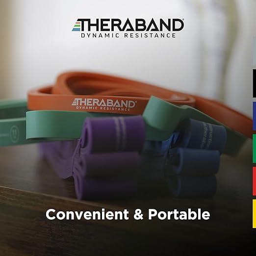 THERABAND High Resistance Band, Elastic Super Bands For Improving Flexibility, Injury Rehab, & Full Body Workouts, Heavy Duty Stretch Bands For Powerlifting, Medium, Green, 25 Lbs. Resistance