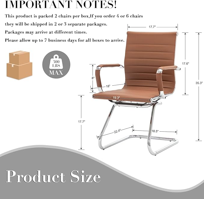 CIMOTA Waiting Room Chairs Leather Office Guest Chair Mid Back Reception Chairs with Sled Base for Meeting/Patient/Conference Room, Coffee Set of 4
