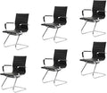 CIMOTA Waiting Room Chairs Leather Office Guest Chair Mid Back Reception Chairs with Sled Base for Meeting/Patient/Conference Room, Black Set of 6