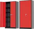 Greenvelly Metal Storage Cabinet with Doors and Shelves, 72”-Inch Locking Metal Cabinet,Garage Storage Cabinet for Garage Office School Warehouse (Black Red)
