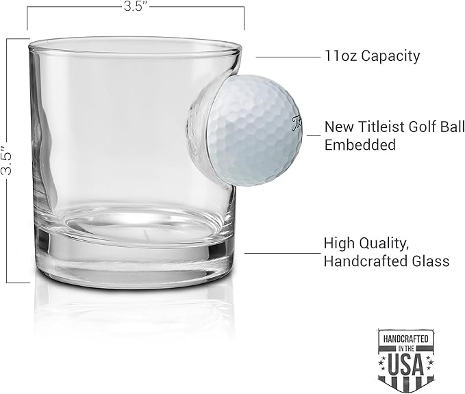 BenShot Golf Ball Rocks Glass - 11oz | Made in the USA [Set of 2]