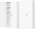 Greenvelly Metal Storage Cabinet - 72" Steel White Cabinet with 2 Doors and 4 Adjustable Shelves, Lockable - Perfect for Garage, Home Office, Pantry