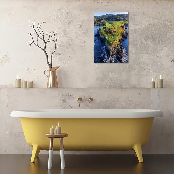 Pebble Beach Golf Course Canvas Wall Art for Living Room Bedroom Bathroom Home Decorations Sports Landscape Office Room Decor Golf Framed Artwork Giclee Prints Ready to Hang(18''W x 24''H)