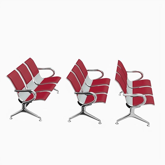 Kinfant Red 9-Seat Waiting Room Chairs with Arms – Heavy-Duty Steel Frame PU Leather Back & Cushioned Seat, Ergonomic Office Reception Guest Chair for Lobby, Clinic, Airport