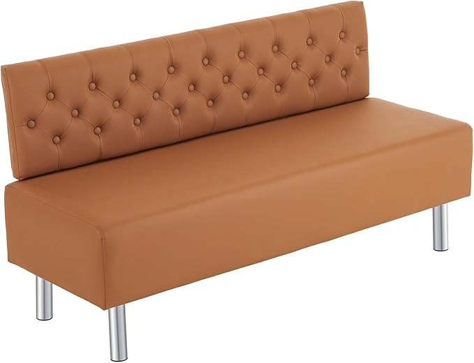 OmySalon Waiting Room Bench with Back, 58.6’’ Office Guest Chair Upholstered Reception Seating, Lobby Furniture for Beauty Salon Barbershop Airport Bank Hall Room Conference, Button Tufted, Brown