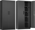 Greenvelly Metal Storage Cabinet, 72" Black Locking Metal Cabinet with 2 Doors and 4 Adjustable Shelves, Lockable Garage Storage Cabinets for Home Office, Garage, Kitchen, Living Room