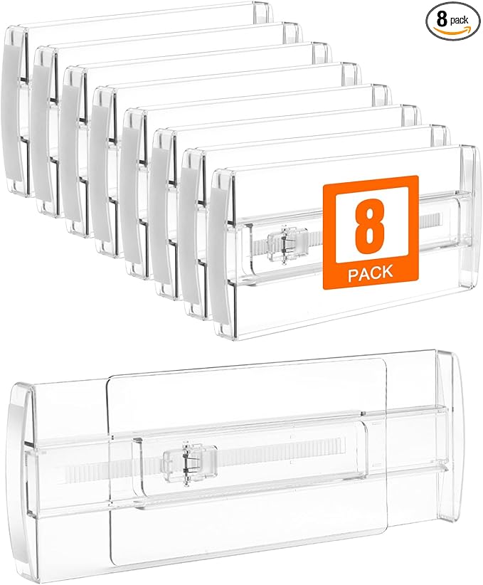 8 Pack 4" High Drawer Dividers for Clothes, 10"-17" Expandable Drawer Dividers Adjustable Drawer Separators, Clear Dresser Drawer Organizer for Clothes, Underwear, Cosmetic, Kitchen Utensils Storage