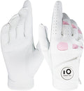 FINGER TEN Women’s Leather Golf Glove with Ball Marker Ladies Gloves Left Right Handed Golfer Extra Grip 1 Pack, Left Right Hand Pink Fit Woman Girl, Size Small Medium Large XL