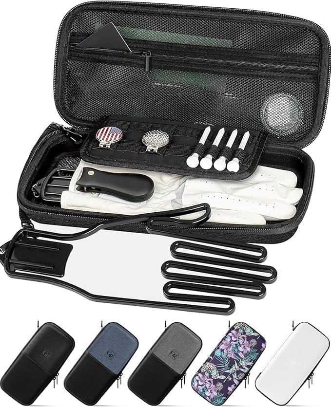 Odor-Absorbing Golf Glove Holder Case for Men Women with Glove Shaper - Fits Golf Club Bag, Golf Organizer Storage for Phone, Tees, Divot Tool, Ball Markers, Golf Gifts for Men Women (Black-XL)