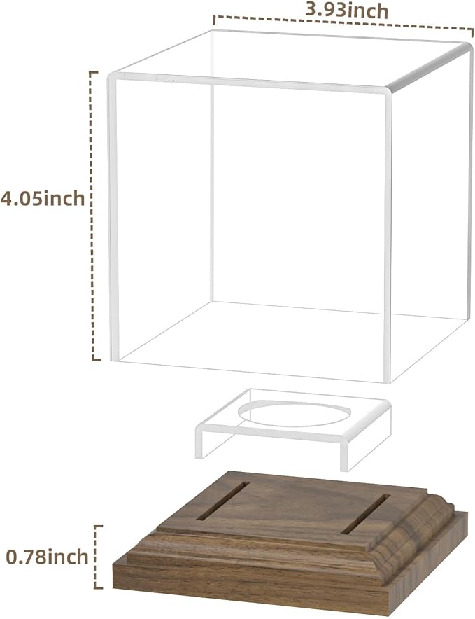 Baseball Case Display for Balls Walnut Wood Base Acrylic Baseball Display Case Baseball Holder Stand Cube Memorabilia Showcase Autograph Ball Protector for Official Size Ball Display