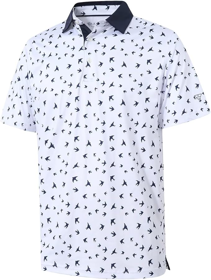 Golf Shirts for Men Dry Fit Short Sleeve Print Performance Moisture Wicking Polo Shirt