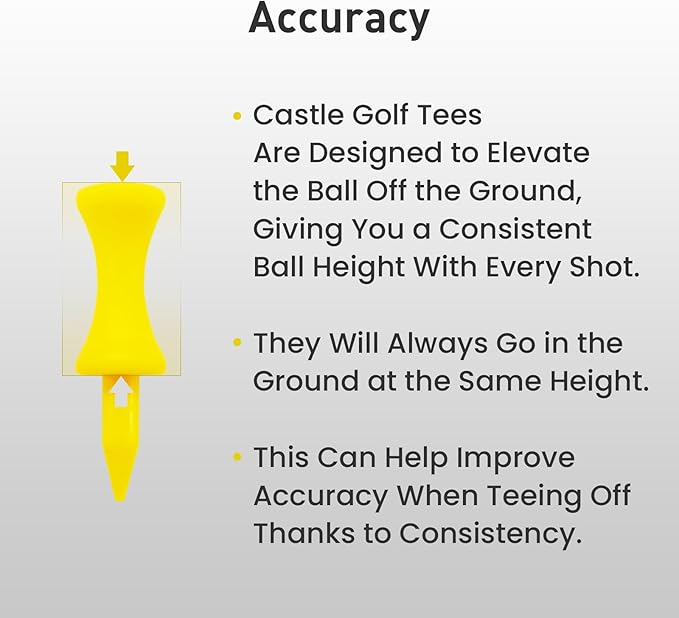 Plastic Golf Castle Tees Step Down Value 200 Count, Unbreakable Mixed or Same Height 1, 1 1/4, 2 3/4, 2 1/4, 2, 1 3/4, 1 1/2 Inch Length Colorful Pack for Practice