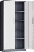Incbruce 72” Metal Storage Cabinet, Garage Cabinets and Storage System with Doors and Shelves, Tall Lockable Tool Cabinet for Garage, Office, Home (Grey White)