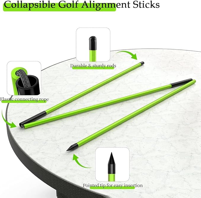 CAITON Golf Alignment Sticks 2 Sets - 48inch Alignment Practice Rods, Foldable for Easy Portability, Golf Training Aids to Improve Golf Swing, Putting Posture, with Storage Tube