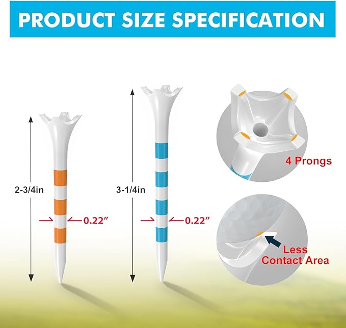 60/100 Pack Plastic Golf Tees (2-3/4"or 3-1/4"), Enhanced Durability & Stability, Designed to Reduce Friction and Side Spin
