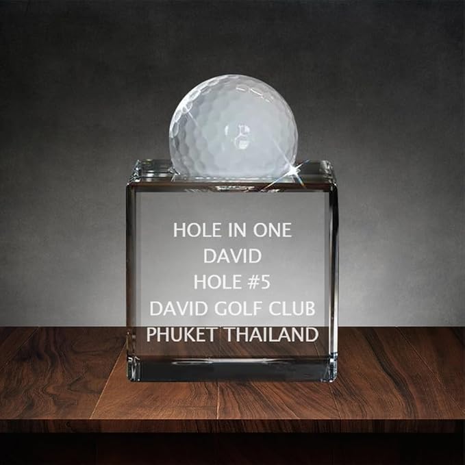 Personalized Hole in One Golf Ball Display Case, Custom Name Hole in One Golf Crystal Trophy, Hole in One Display, Display Your Golf Ball, Golf Trophy (Crystal)