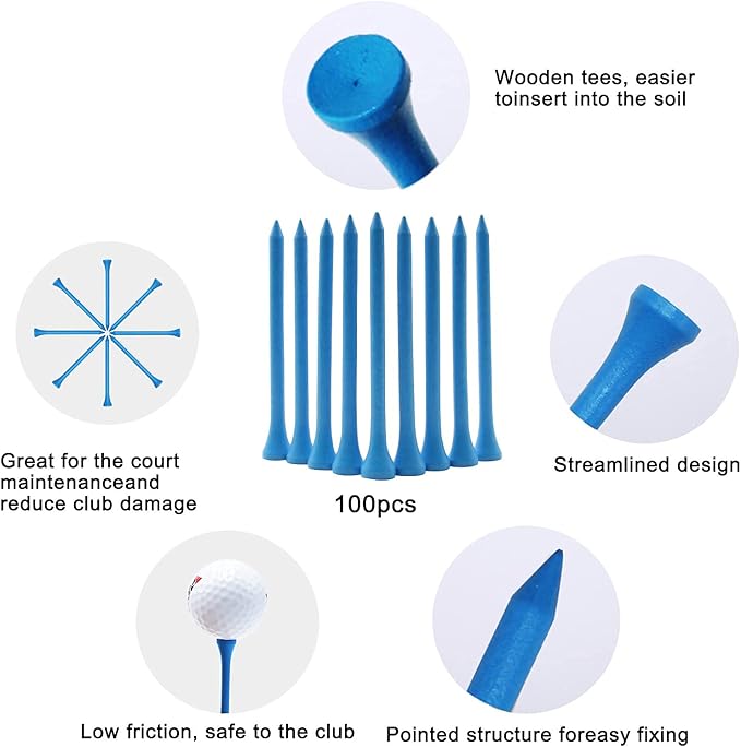 Golf Tees Durable Bamboo Tees 100Pcs 100Pcs 3-1/4" Friendly Biodegradable Material Reduce Friction Side Spin More Stable