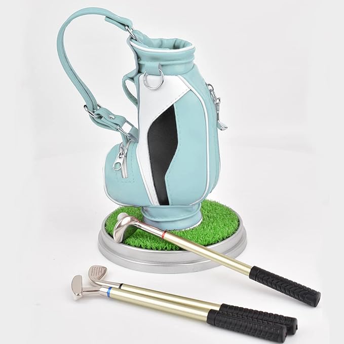 Leather golf pen holder with three golf club pen for writing, suitable for desk decoration, golf cake decoration, unique gift for men Boss Dad golfer