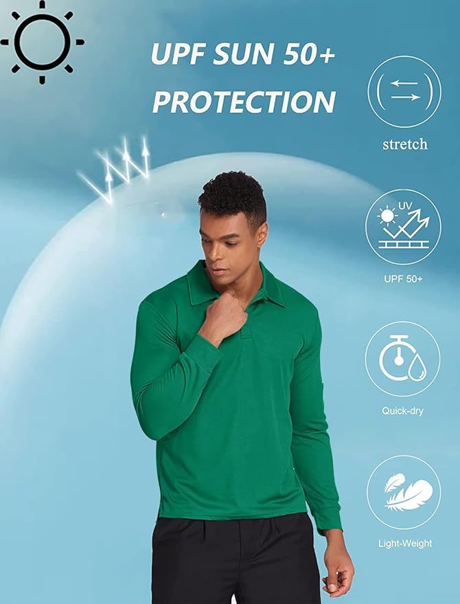 Deyeek Men's Polo Shirts Long Sleeve Golf Polo Shirts for Men Quick Dry UPF 50+ Sun Protection Polos Casual Collared Shirts