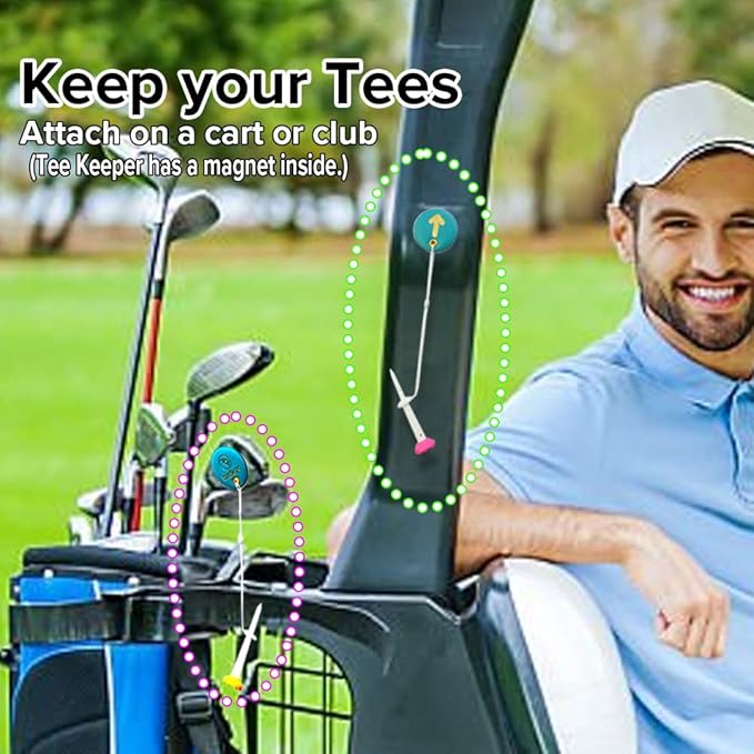 Big Easy Golf Tee Set – Magnetic Tee Keeper, 3.25" Tees with Height Adjust, Direction Guide, 6-Prong Low-Friction Head, Silicone Stopper – (15 pcs/1pack or 30pcs/1Pack), 3-Bright Colors
