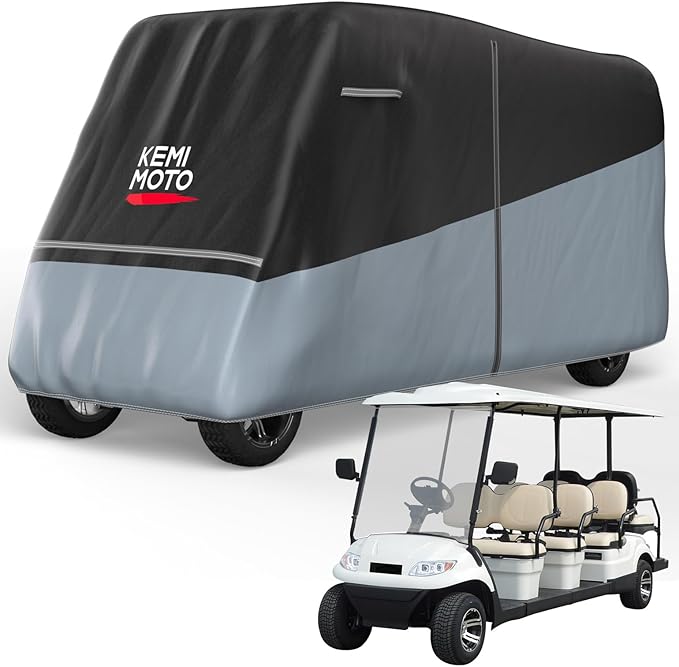 KEMIMOTO Golf Cart Cover, 2/2+2/4/4+2/6/6+2/8 Passenger Heavy Duty Golf Cart Rain Covers with Storage Bag Universal Compatible with EZGO Club Car